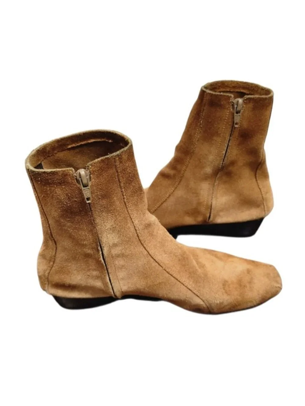 Rachel Comey Suede Ankle Boots Tan Square Toe Side Zip Low Heel Women's 9